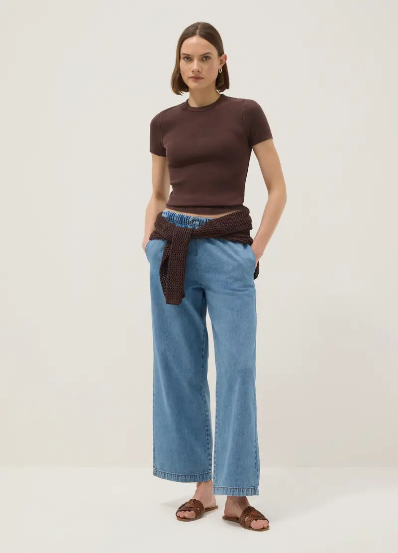 T-shirt Fitted In Cotone Elasticizzato Marrone, Donna, Marrone miniatura 2