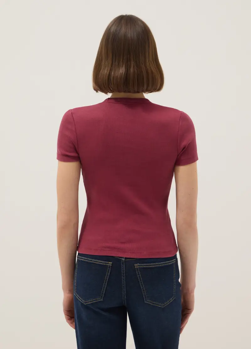 T-shirt Girocollo In Cotone Elasticizzato Rossa Slim Fit, Donna, Rosso miniatura 3