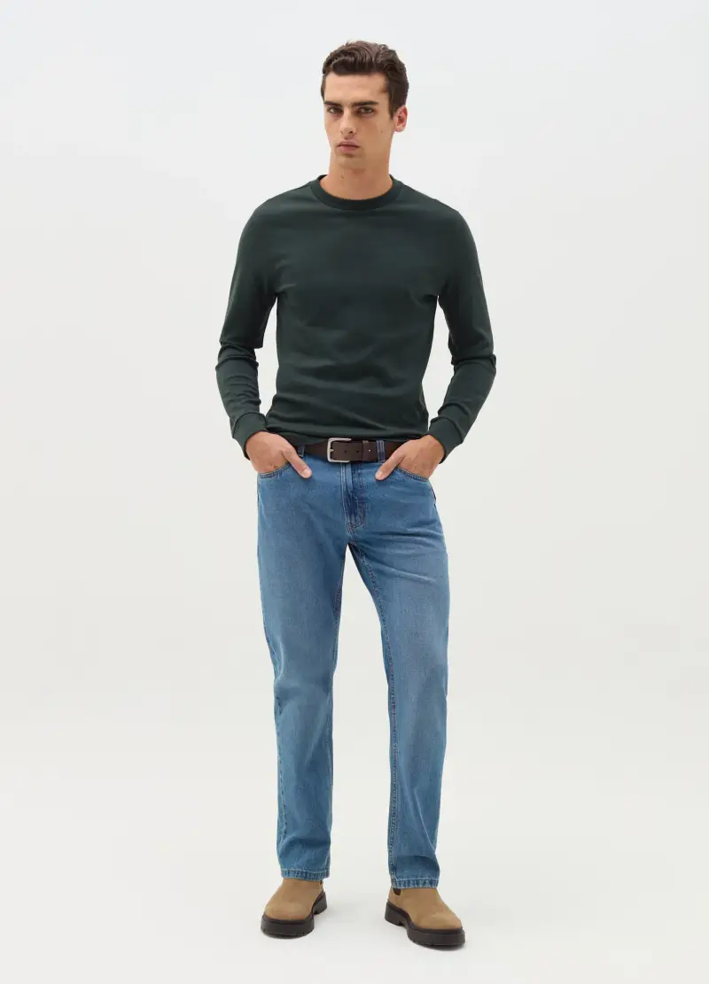 T-shirt Girocollo In Cotone Interlock, Uomo, Verde