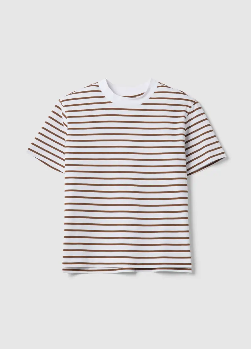 T-shirt Girocollo In Puro Cotone A Righe Multicolor Regular Fit, Donna, Multicolor