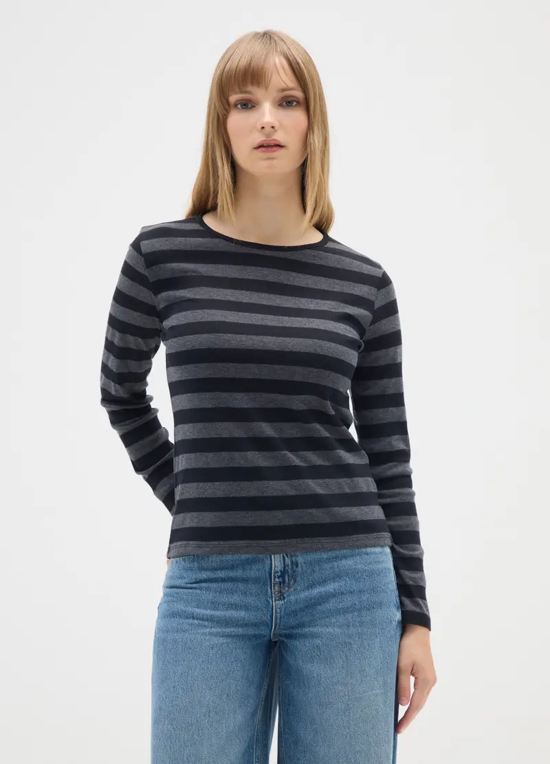 T-shirt Grigia A Righe, Donna, Nero