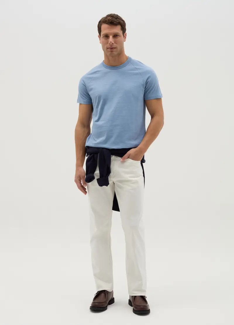 T-shirt In Cotone Bio, Uomo, Azzurro