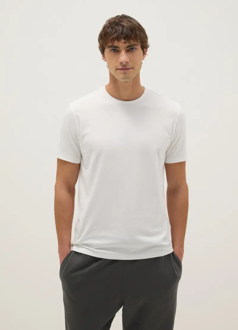 T-shirt In Cotone Elasticizzato Bianca Slim Fit, Uomo, Bianco