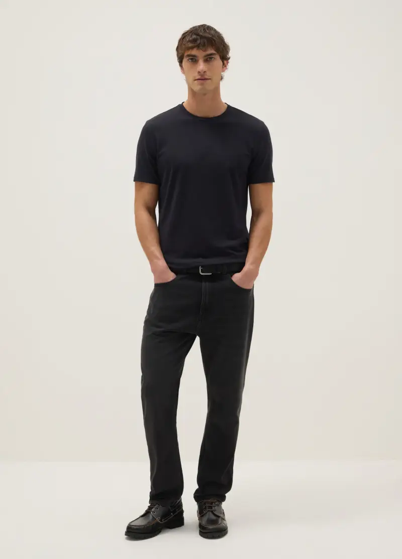 T-shirt In Cotone Elasticizzato Blu Slim Fit, Uomo, Blu