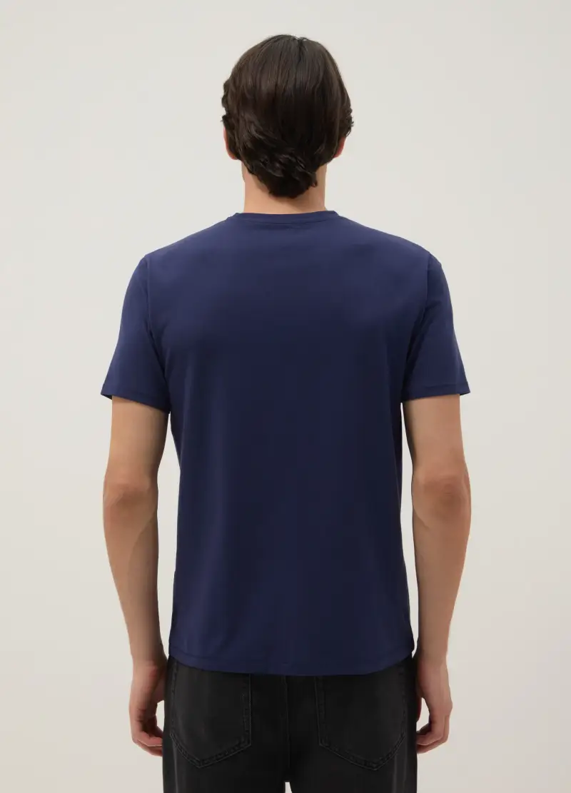 T-shirt In Cotone Elasticizzato Blu Slim Fit, Uomo, Blu miniatura 3