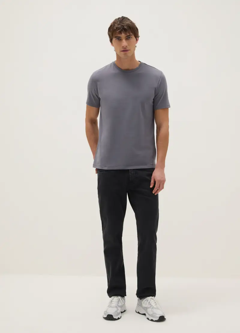T-shirt In Cotone Elasticizzato Grigia Slim Fit, Uomo, Grigio