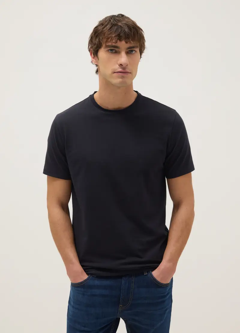 T-shirt In Cotone Elasticizzato Nera Slim Fit, Uomo, Nero