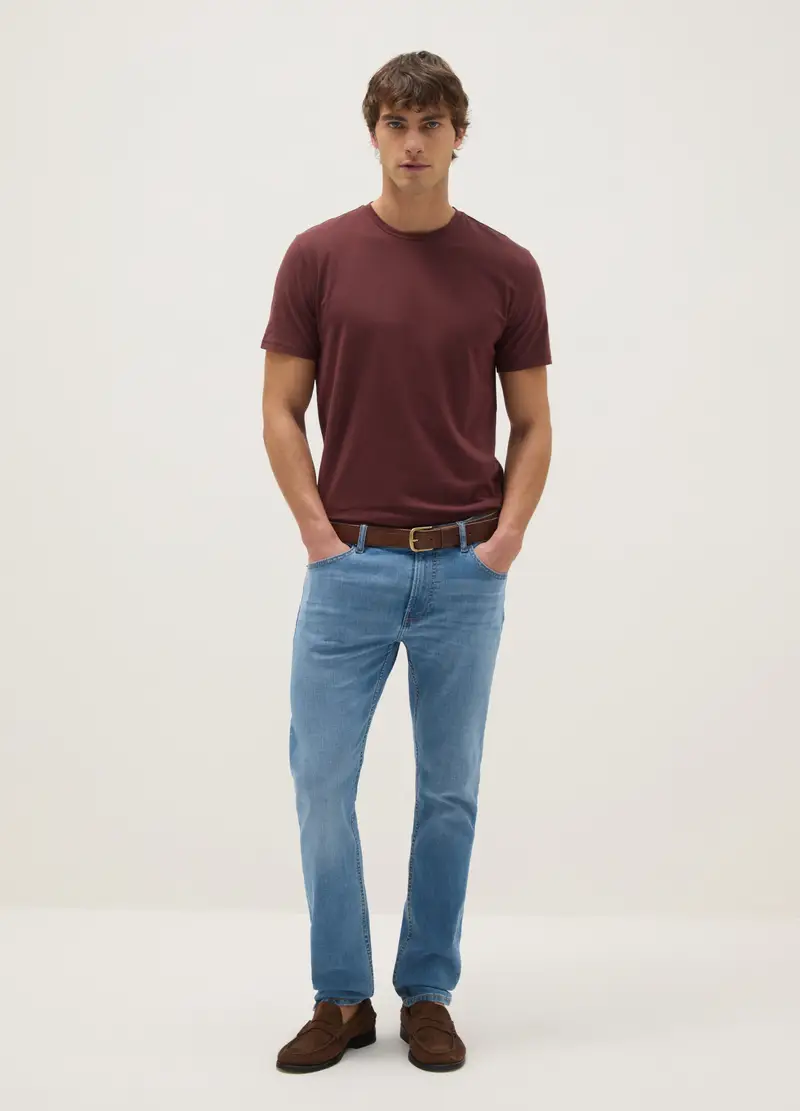 T-shirt In Cotone Elasticizzato Rossa Slim Fit, Uomo, Rosso