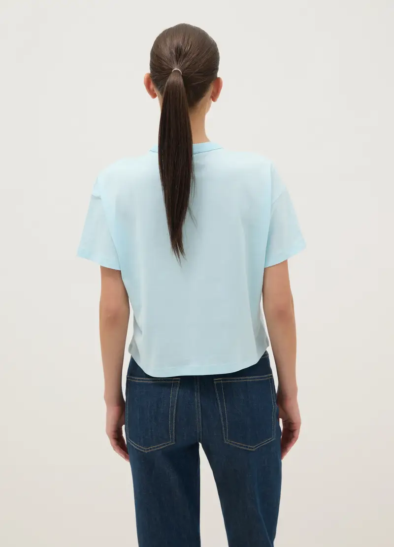 T-shirt In Puro Cotone Azzurra Regular Fit Con Stampa One Piece, Donna, Azzurro miniatura 3