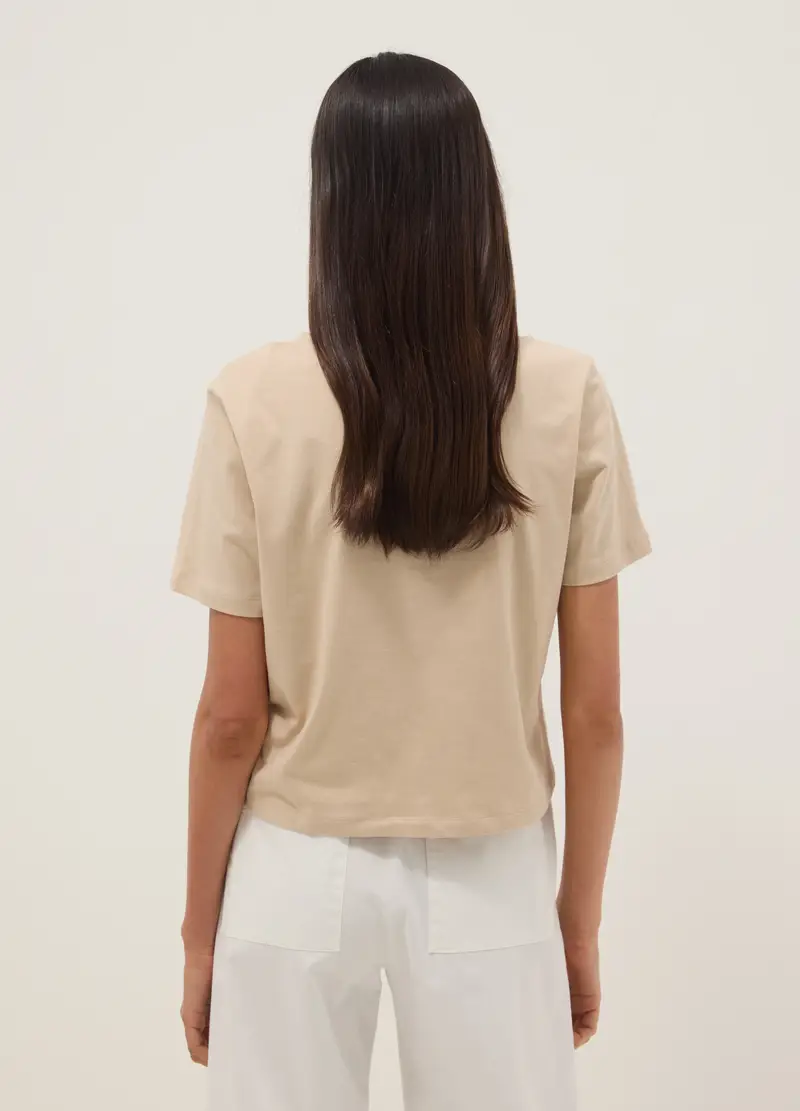 T-shirt In Puro Cotone Beige Regular Fit Con Ricamo, Donna, Beige miniatura 2