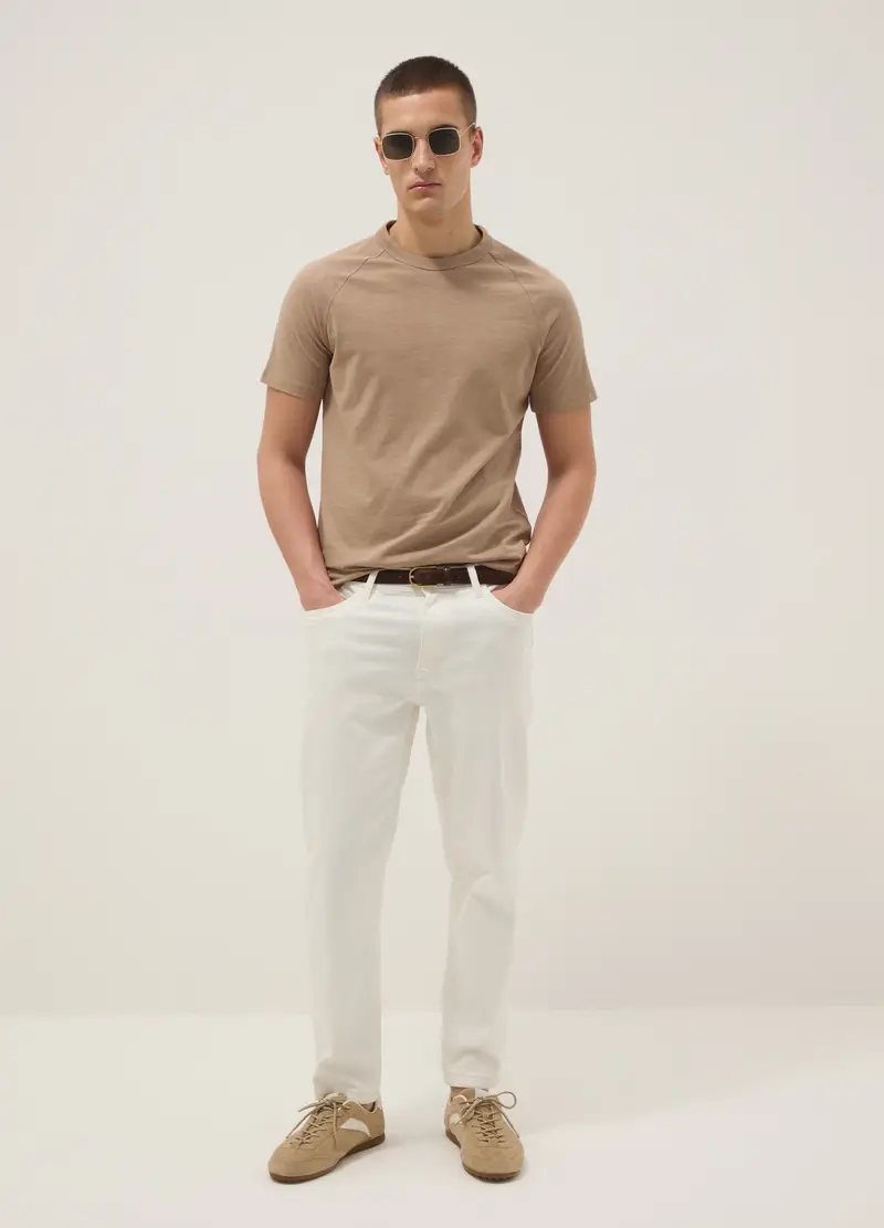 T-shirt In Puro Cotone Beige Regular Fit, Uomo, Beige