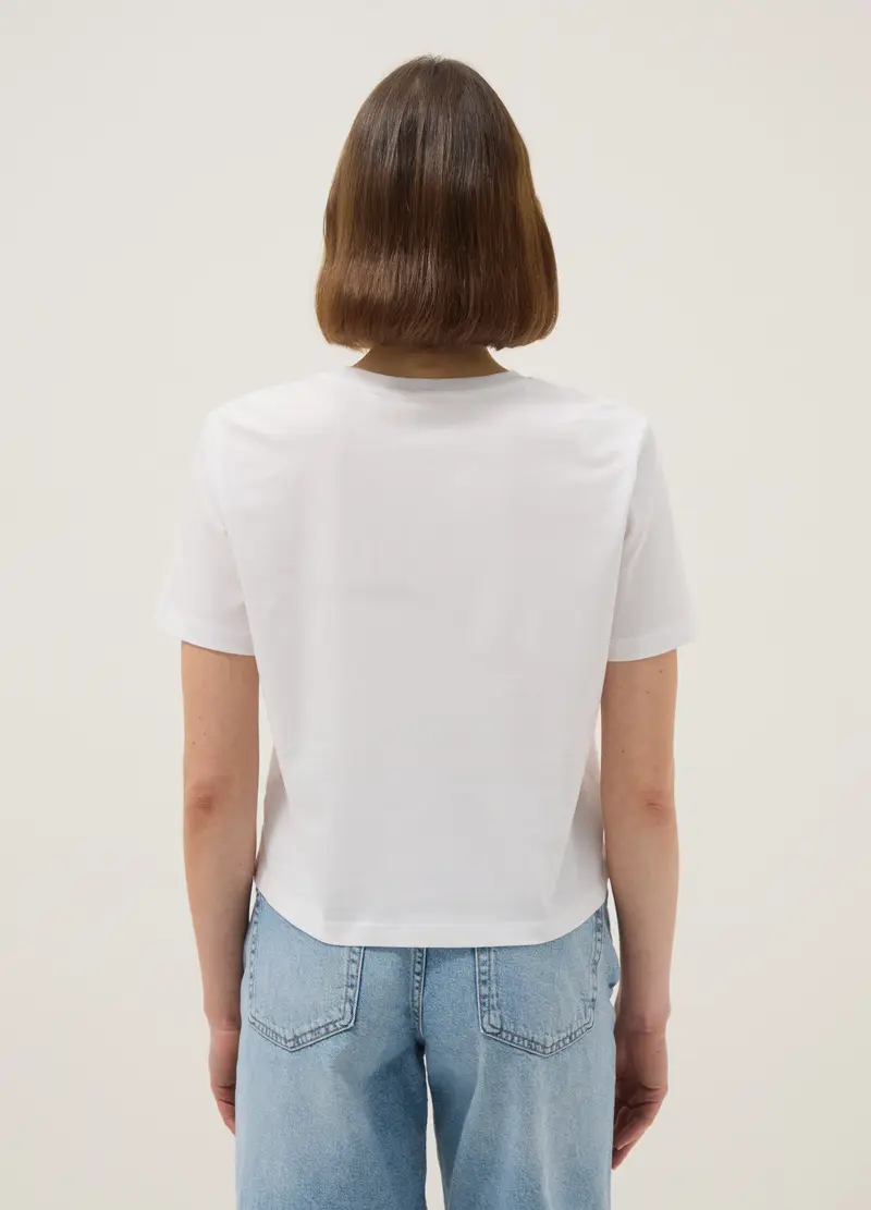 T-shirt In Puro Cotone Bianca Regular Fit Con Ricamo Palma, Donna, Bianco miniatura 3
