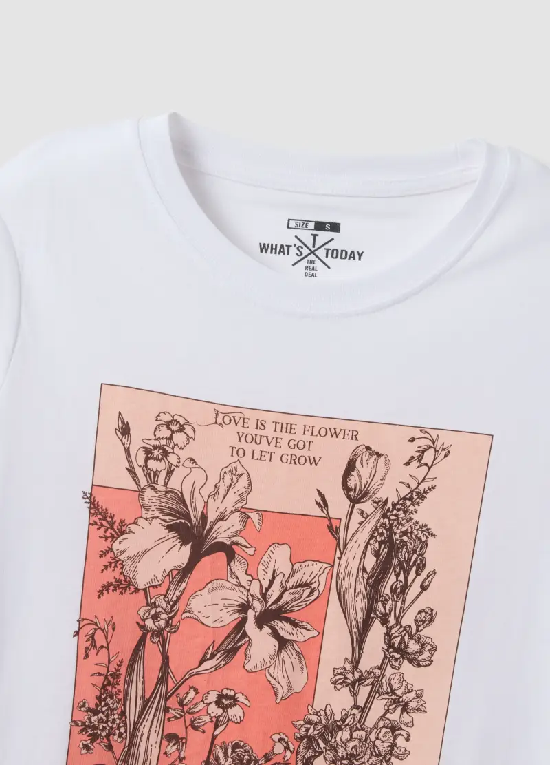 T-shirt In Puro Cotone Bianca Regular Fit Con Stampa, Donna, Bianco miniatura 2