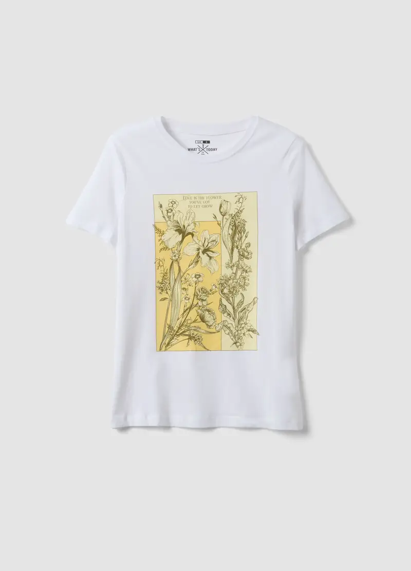 T-shirt In Puro Cotone Bianca Regular Fit Con Stampa, Donna, Bianco