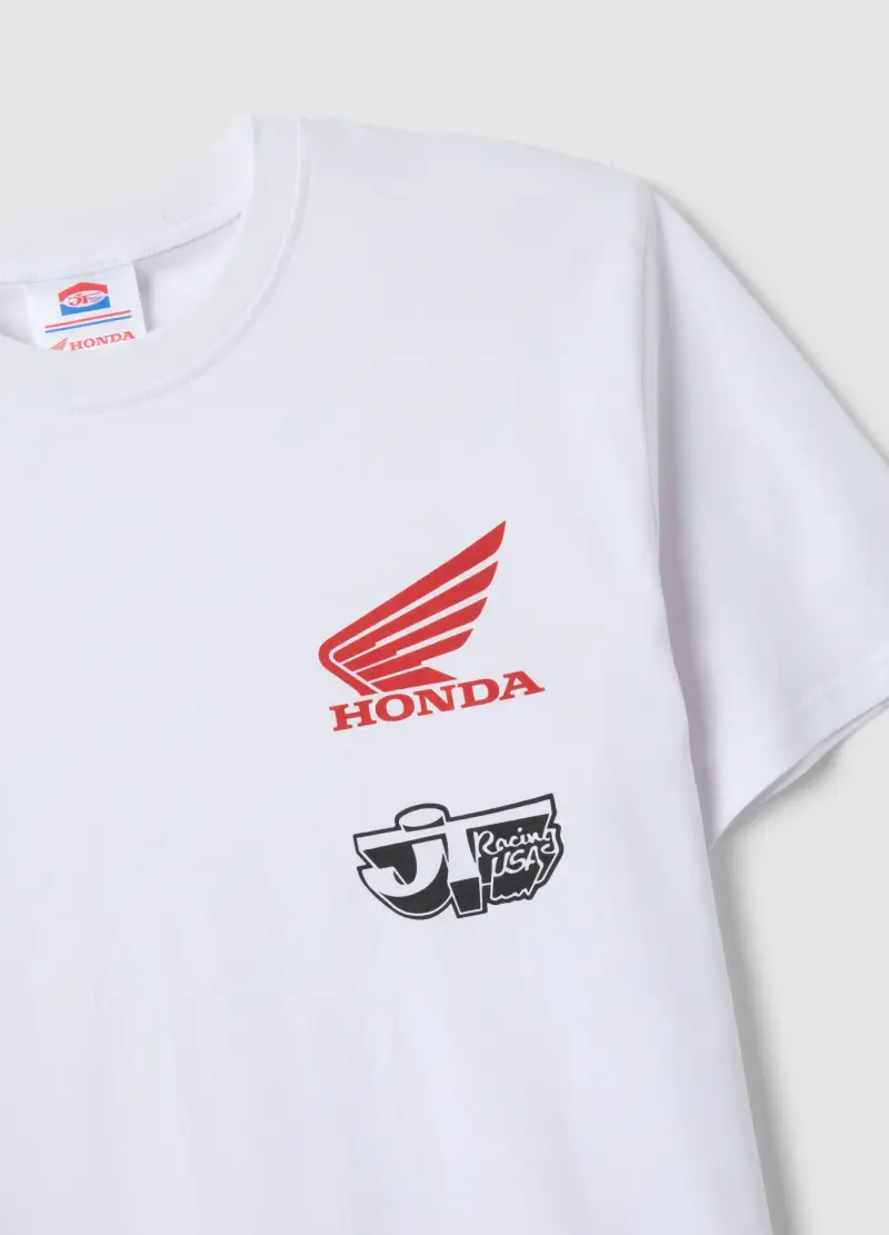 T-shirt In Puro Cotone Bianca Regular Fit Con Stampa Honda, Uomo, Bianco miniatura 2