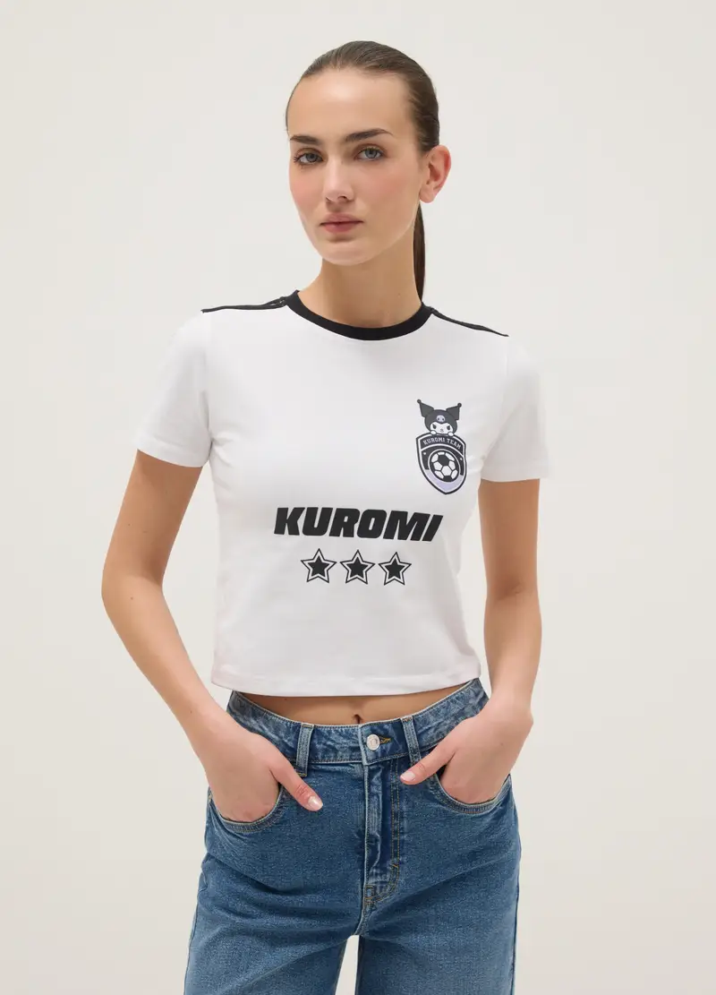 T-shirt In Puro Cotone Bianca Regular Fit Con Stampa Kuromi, Donna, Bianco