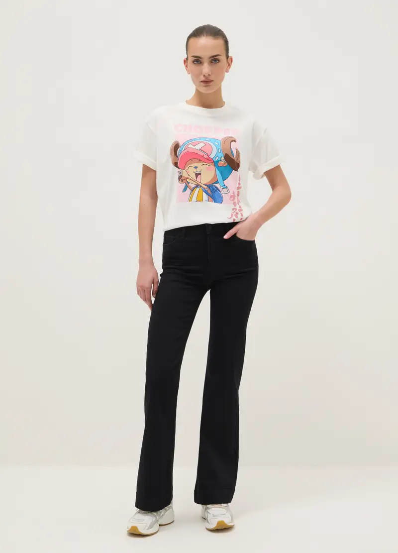 T-shirt In Puro Cotone Bianca Regular Fit Con Stampa One Piece, Donna, Bianco miniatura 2