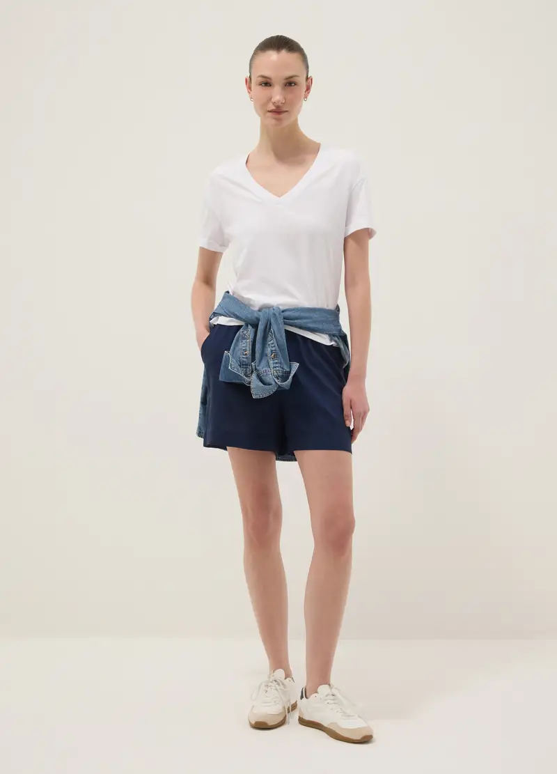 T-shirt In Puro Cotone Bianca Relaxed Fit Con Collo A V, Donna, Bianco miniatura 2