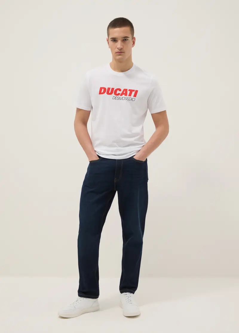 T-shirt In Puro Cotone Bianco Regular Fit Con Stampa Ducati, Uomo, Bianco miniatura 2