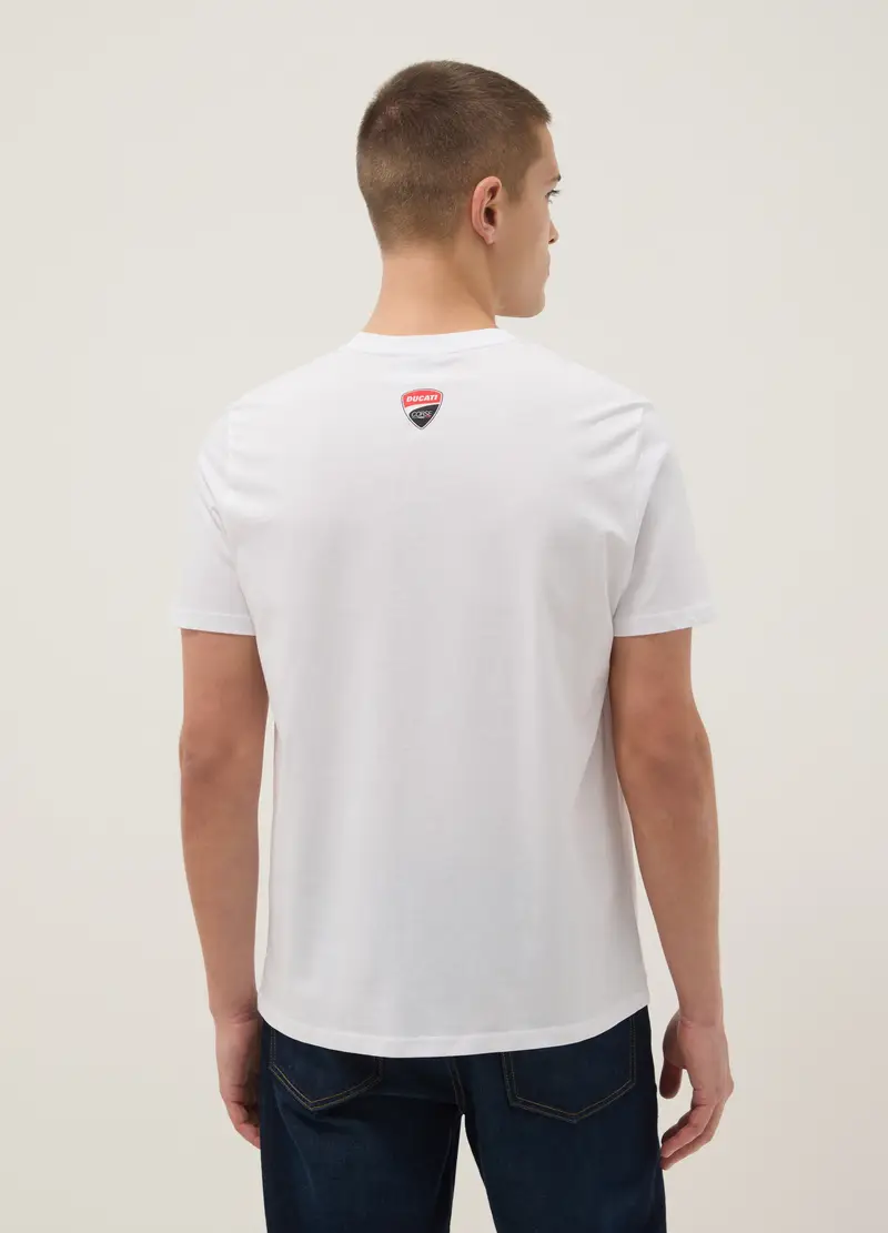 T-shirt In Puro Cotone Bianco Regular Fit Con Stampa Ducati, Uomo, Bianco miniatura 3