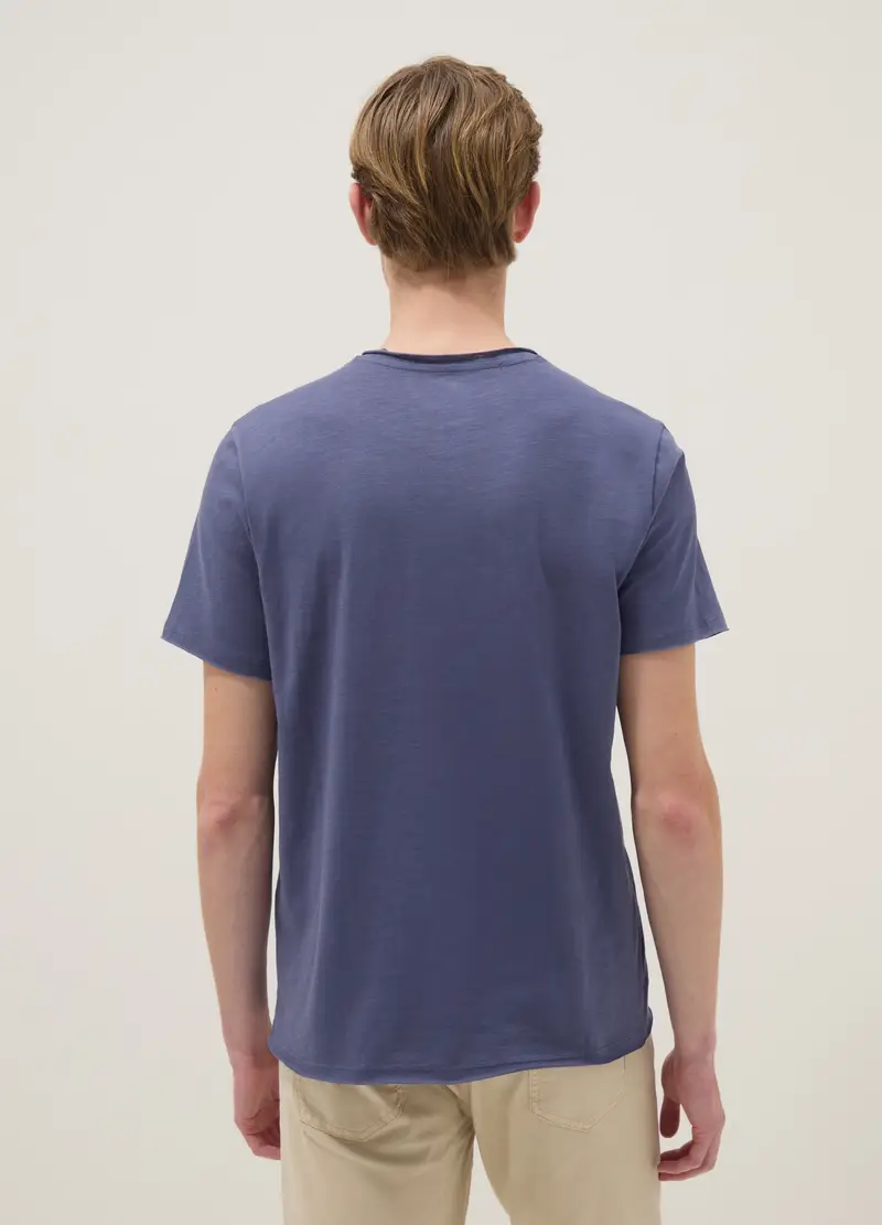 T-shirt In Puro Cotone Blu Regular Fit Con Collo Serafino, Uomo, Blu miniatura 3