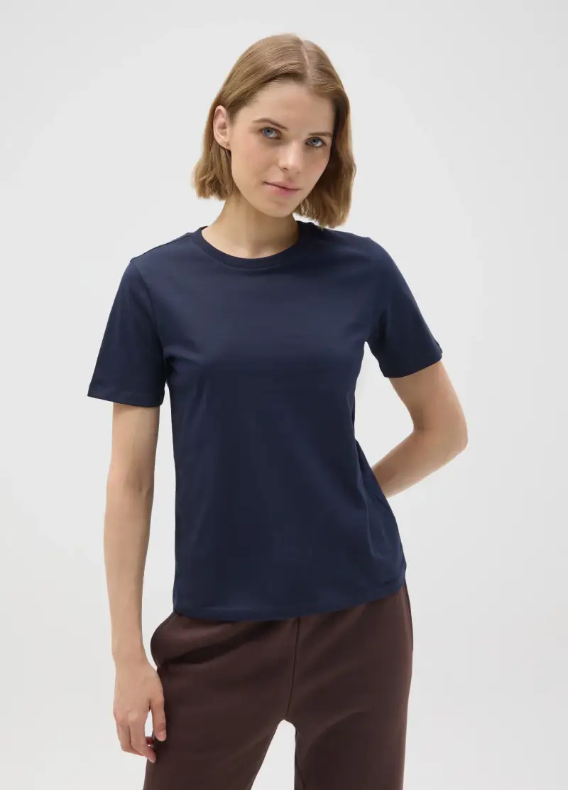 T-shirt In Puro Cotone Blu Regular Fit, Donna, Blu
