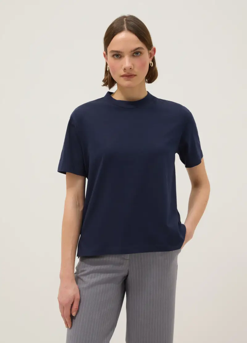 T-shirt In Puro Cotone Blu Regular Fit, Donna, Blu