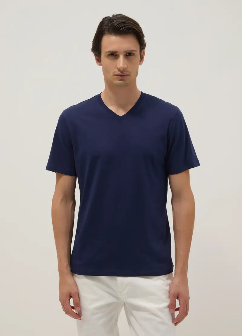T-shirt In Puro Cotone Blu Regular Fit, Uomo, Blu