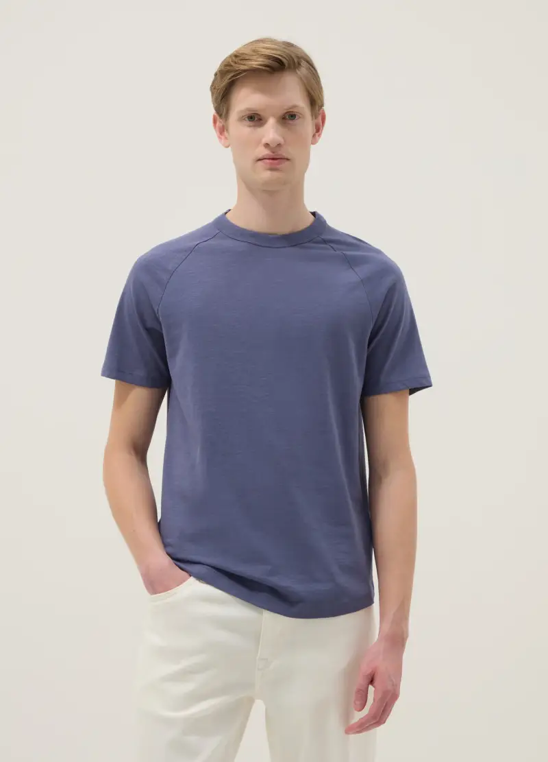 T-shirt In Puro Cotone Blu Regular Fit, Uomo, Blu miniatura 2