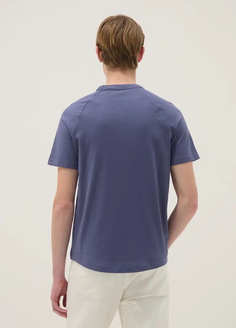 T-shirt In Puro Cotone Blu Regular Fit, Uomo, Blu miniatura 3