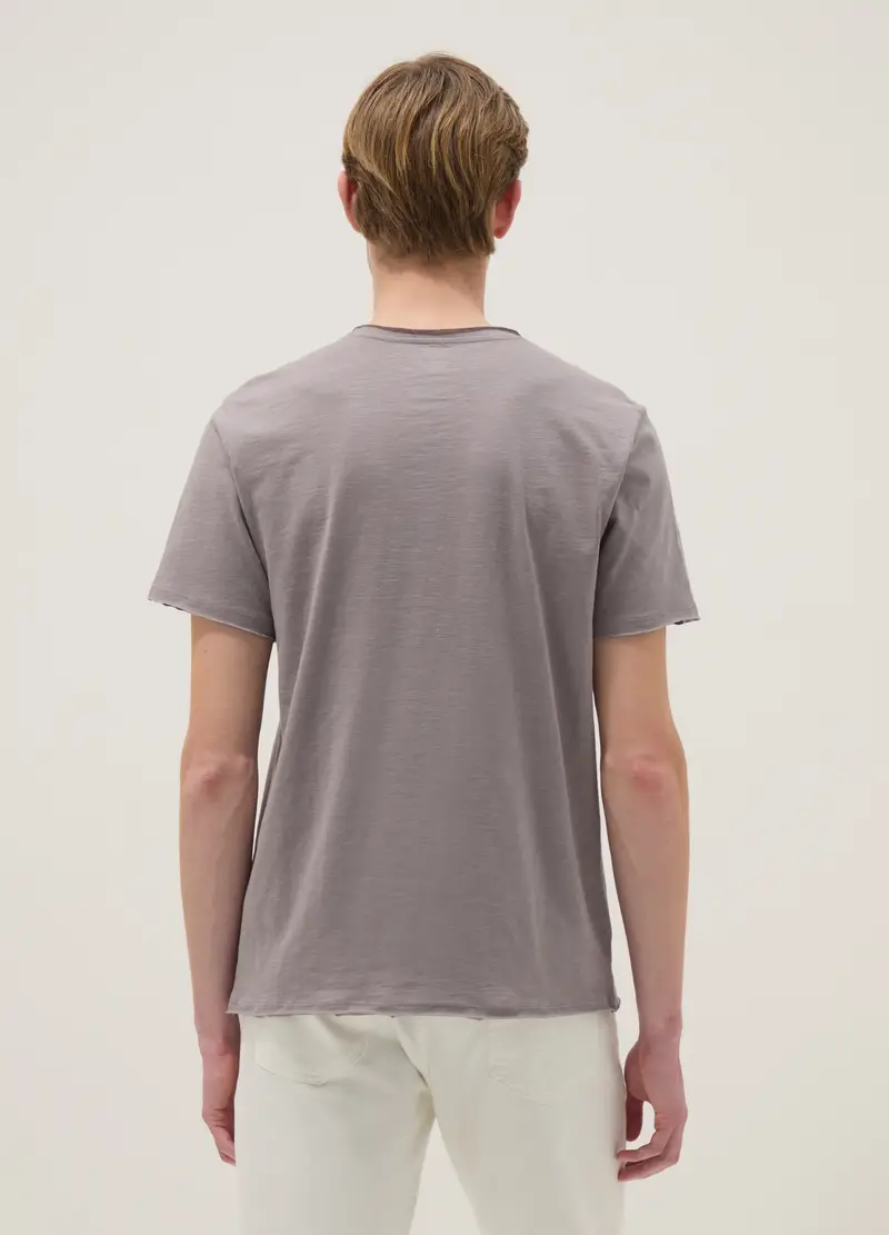 T-shirt In Puro Cotone Grigia Regular Fit Con Collo Serafino, Uomo, Grigio miniatura 2