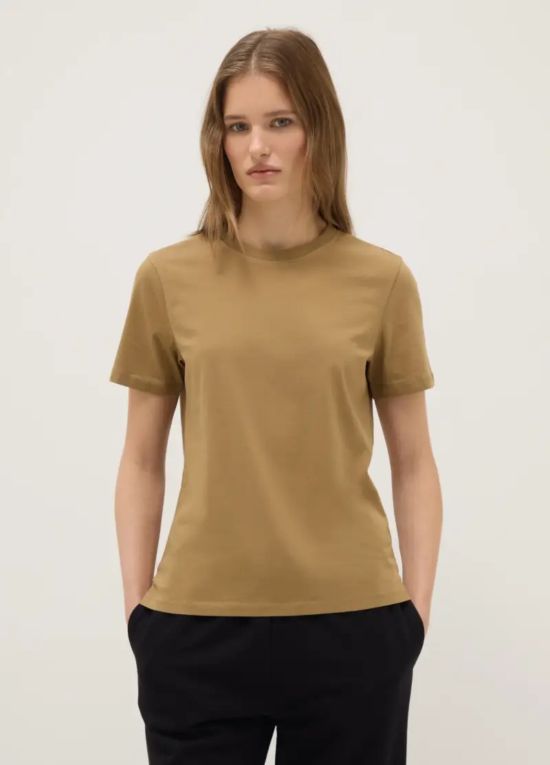 T-shirt In Puro Cotone Marrone Regular Fit, Donna, Marrone