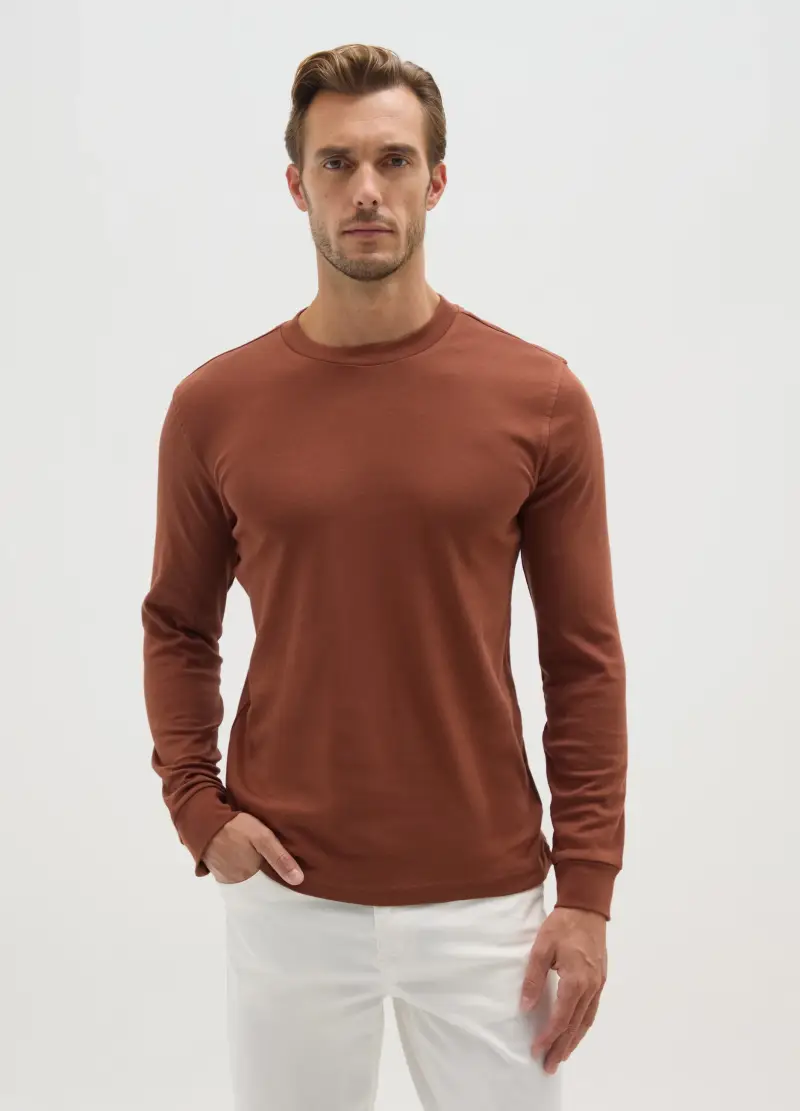 T-shirt In Puro Cotone Marrone Regular Fit, Uomo, Marrone