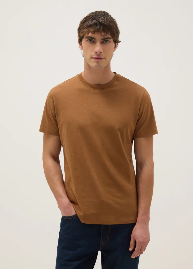 T-shirt In Puro Cotone Marrone Regular Fit, Uomo, Marrone