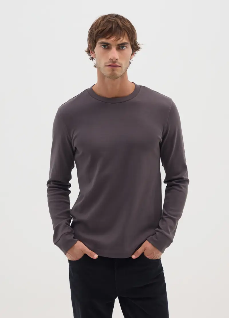 T-shirt In Puro Cotone Marrone Regular Fit, Uomo, Nero