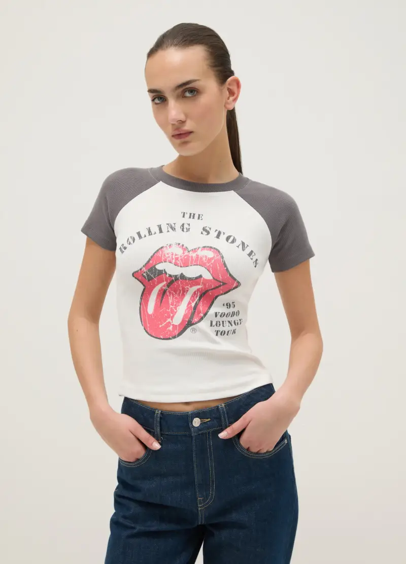 T-shirt In Puro Cotone Multicolor Regular Fit Con Stampa Rolling Stones, Donna, Multicolor