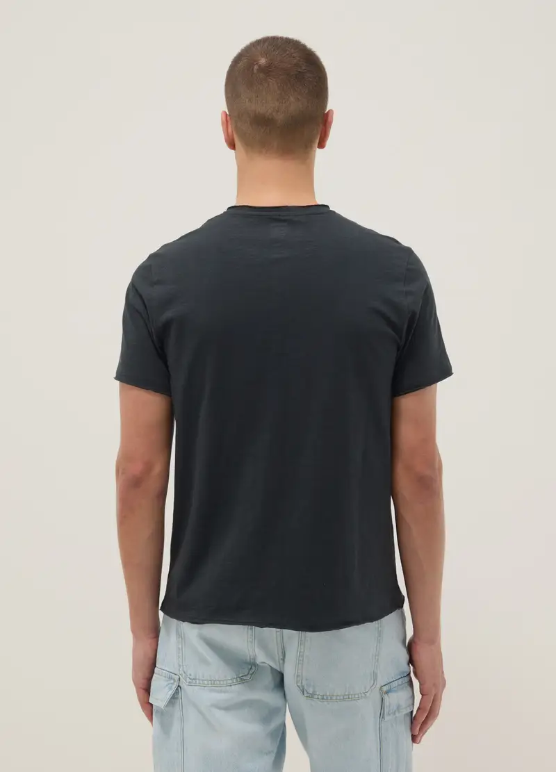 T-shirt In Puro Cotone Nera Regular Fit Con Collo Serafino, Uomo, Nero miniatura 2