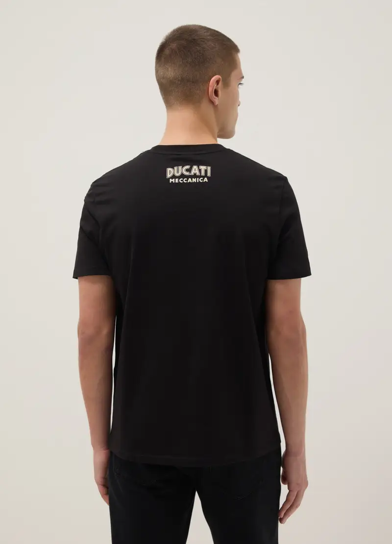 T-shirt In Puro Cotone Nero Regular Fit Con Stampa Ducati, Uomo, Nero miniatura 3