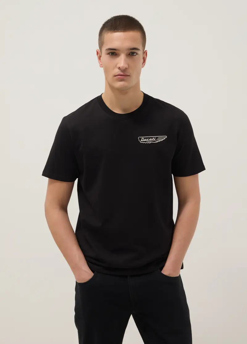 T-shirt In Puro Cotone Nero Regular Fit Con Stampa Ducati, Uomo, Nero