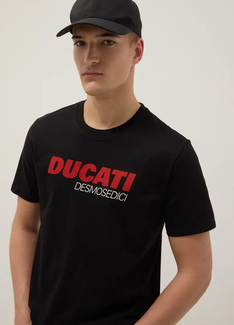 T-shirt In Puro Cotone Nero Regular Fit Con Stampa Ducati, Uomo, Nero miniatura 2