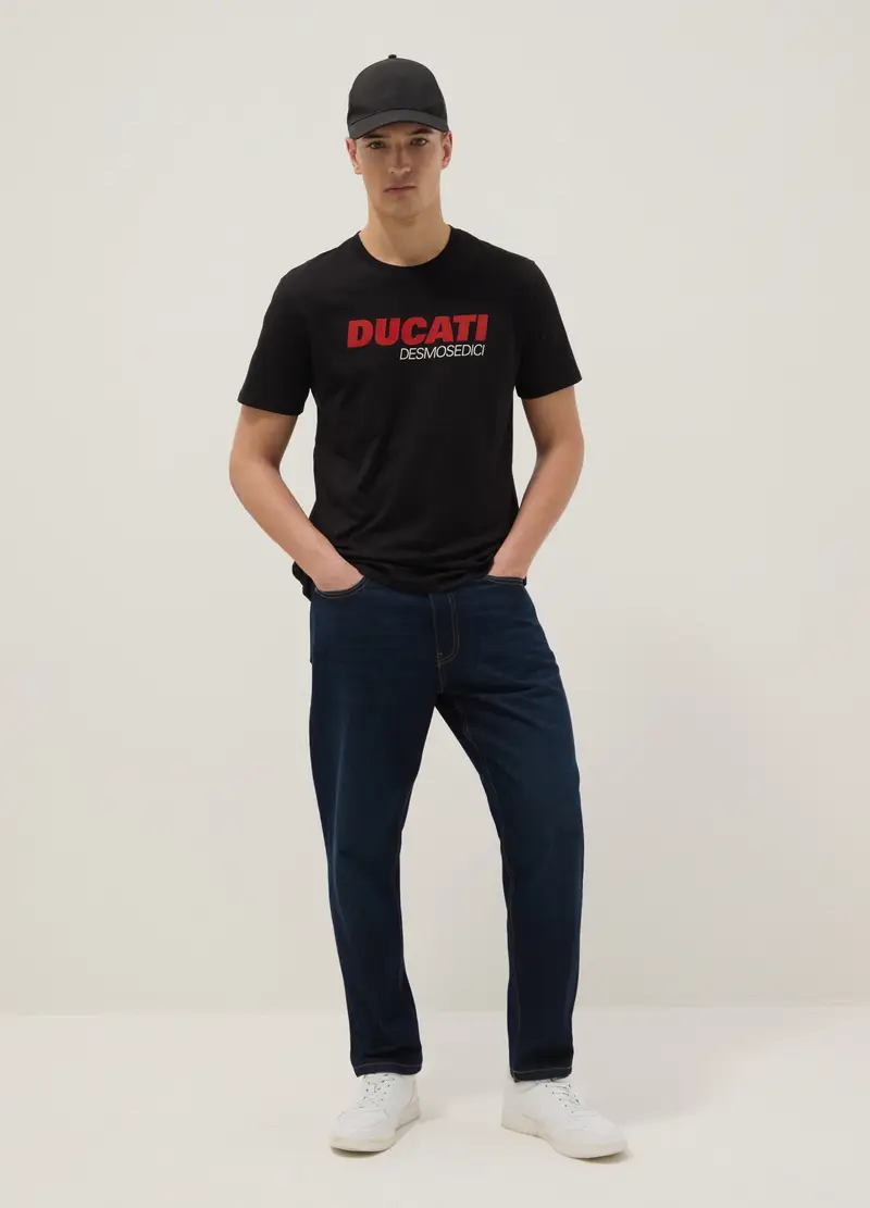T-shirt In Puro Cotone Nero Regular Fit Con Stampa Ducati, Uomo, Nero miniatura 3