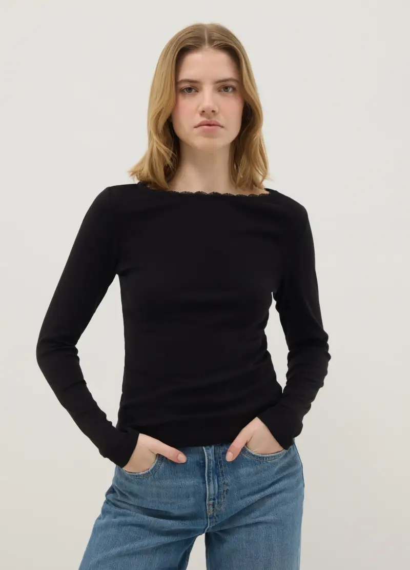 T-shirt In Puro Cotone Nero Regular Fit, Donna, Nero