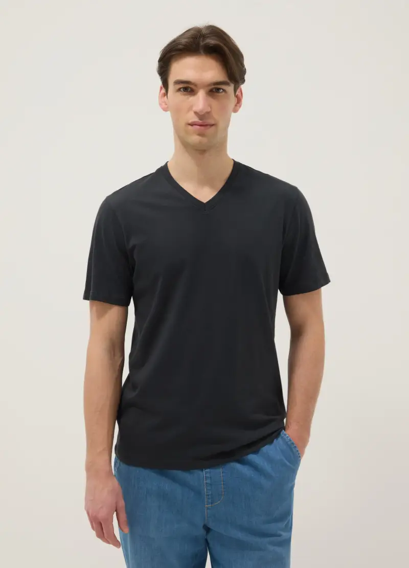 T-shirt In Puro Cotone Nero Regular Fit, Uomo, Nero