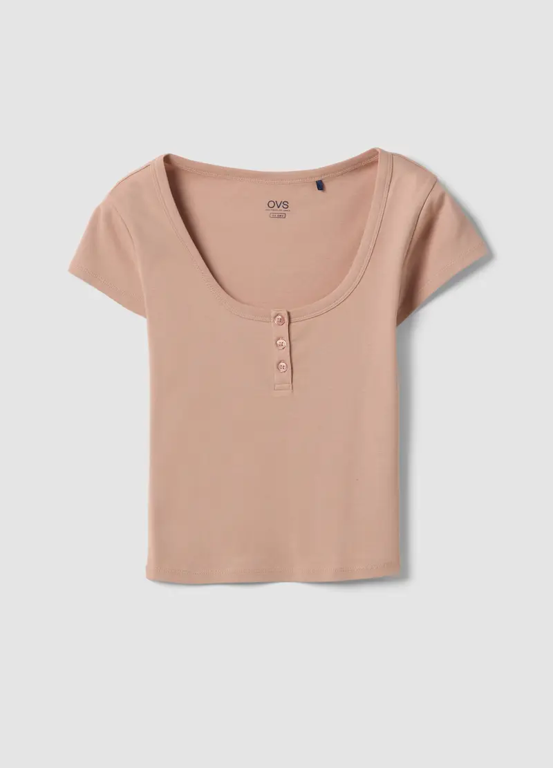 T-shirt In Puro Cotone Rosa Regular Fit Con Scollo Serafino Profondo, Donna, Rosa