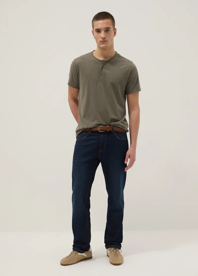 T-shirt In Puro Cotone Verde Regular Fit Con Collo Serafino, Uomo, Verde miniatura 3