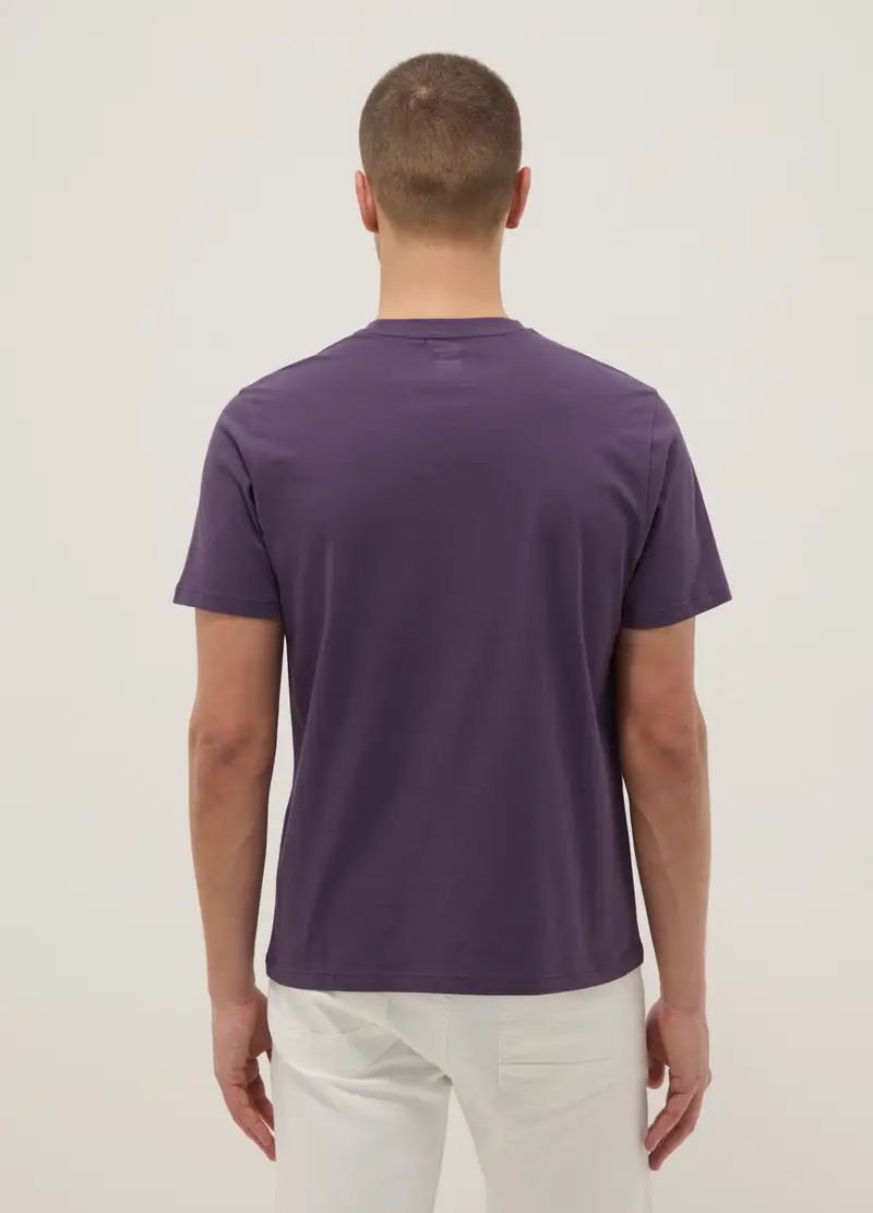 T-shirt In Puro Cotone Viola Regular Fit Con Collo A V, Uomo, Viola miniatura 3