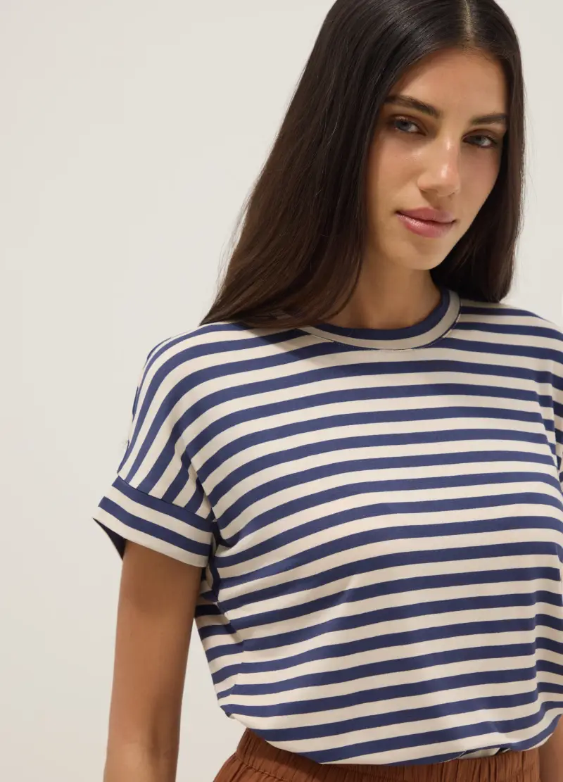 T-shirt In Viscosa Elasticizzata A Righe Multicolor Regular Fit, Donna, Multicolor