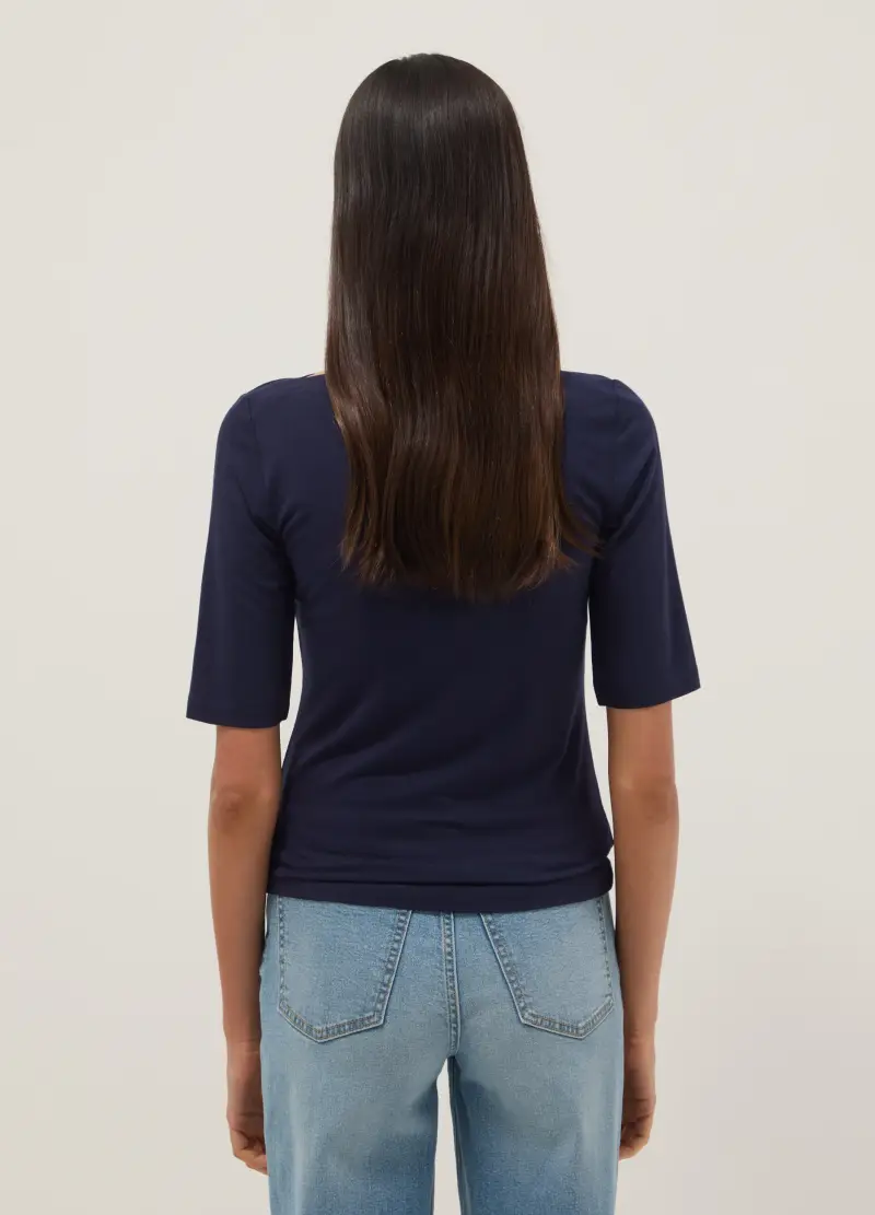 T-shirt In Viscosa Elasticizzata Blu Regular Fit Con Scollo A Barca, Donna, Blu miniatura 3