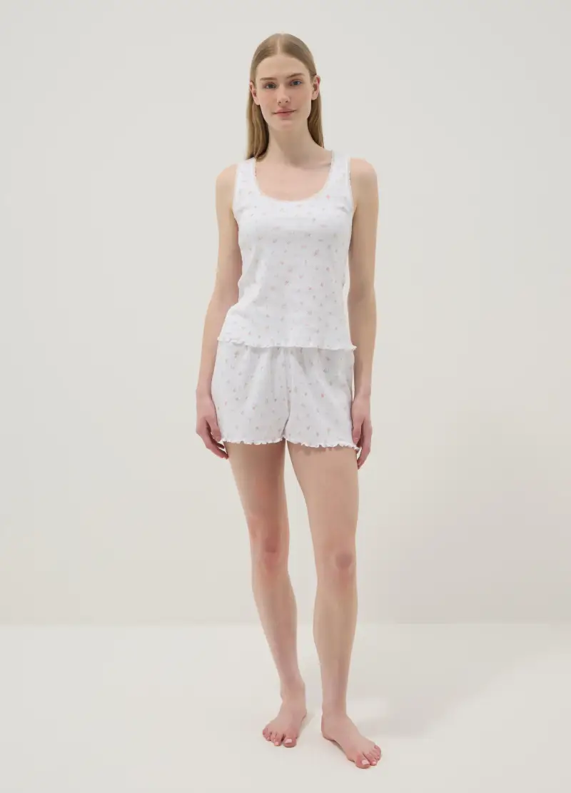 T-shirt Pigiama Senza Maniche In Puro Cotone Bianco Regular Fit, Donna, Bianco miniatura 2