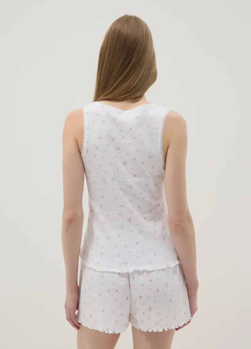 T-shirt Pigiama Senza Maniche In Puro Cotone Bianco Regular Fit, Donna, Bianco miniatura 3